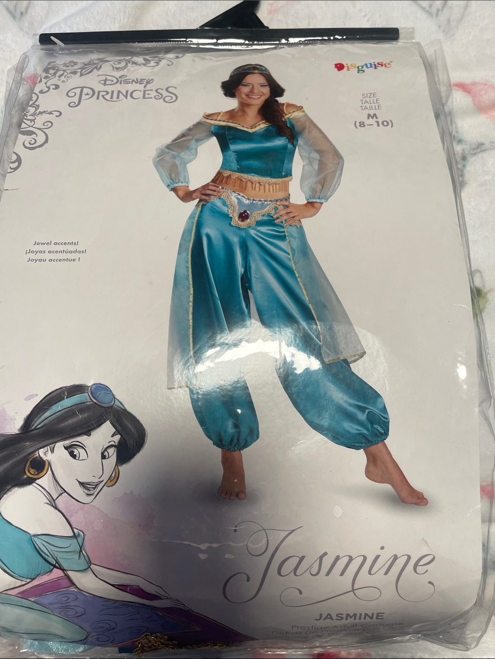 Adult M (8-10) Jasmine Costume - Teal/Gold Disney Princess new